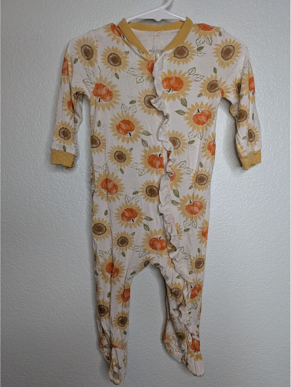 Milkberry Sunflower & Pumpkin Bamboo Ruffle Footed Zippy 6-9mo
